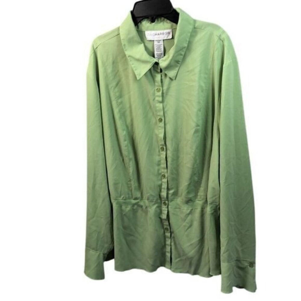 Sag Harbor‎ Woman 24W Green Long Sleeve Button Down Top Career Casual